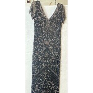 Pisarro Nights Beaded Mesh Column Gown Carbon 6